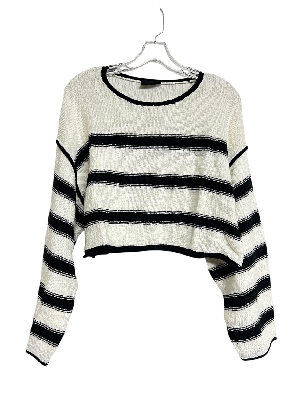 New Vici Beachside Black and Cream Striped Knit Long‎ Sleeve Sweater Top
